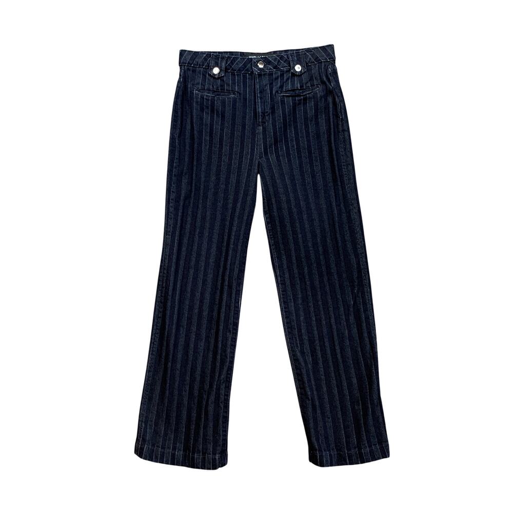 Karl Lagerfeld Pants Womens 6 Multi Straight Leg Striped Denim High Rise Stretch